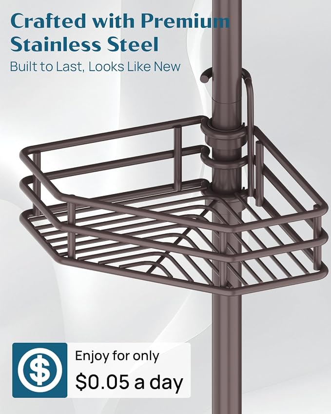SEIRIONE Corner Shower Caddy Tension Pole, Adjustable Shower Organizer Corner - Image 4