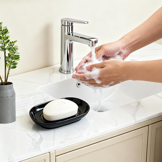 Ceramic Soap Dish for Bath Sink- Modern Black Bar Soap Holder for Shower - Image 2