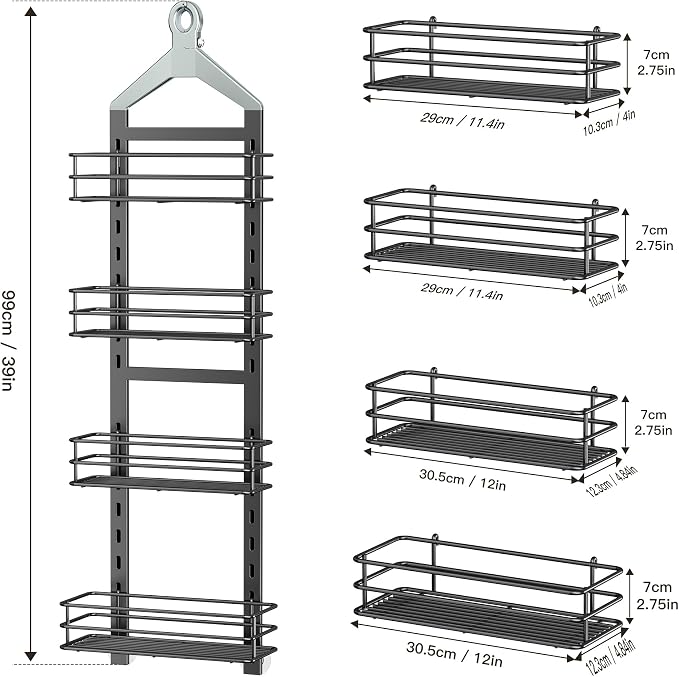 Orimade 4 Tier Adjustable Anti-slip Shower Caddy over Shower Head, Rustproof - Image 8