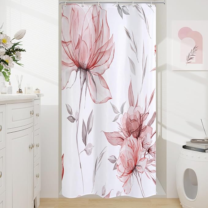 Small Stall Boho Watercolor Floral Shower Curtain 36 x 72, Artistic Narrow Half by Decorateyourhome