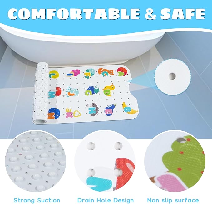 Baby Bath Mat for Tub Non Slip Kids Bathtub Mat Extra Long 40X16 Inch Toddler - Image 4