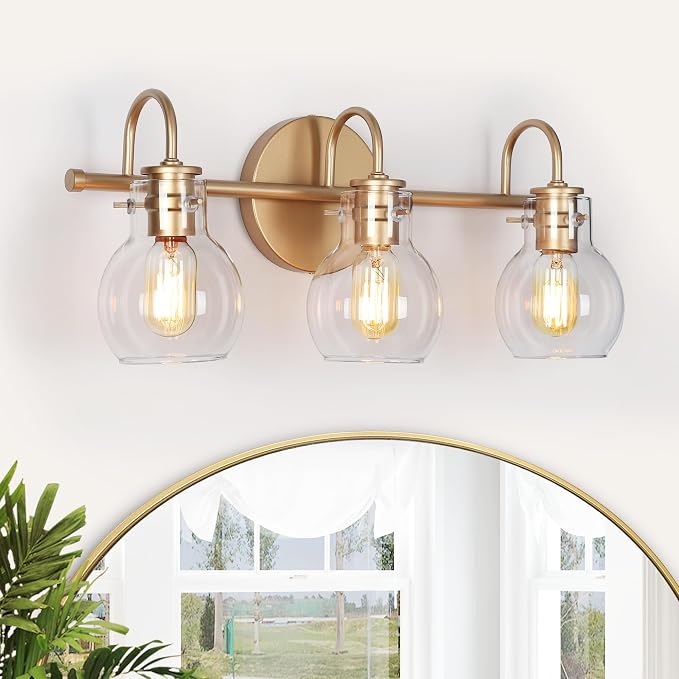 KSANA 3-Light Gold Bathroom Light Fixtures Over Mirror by KSANA
