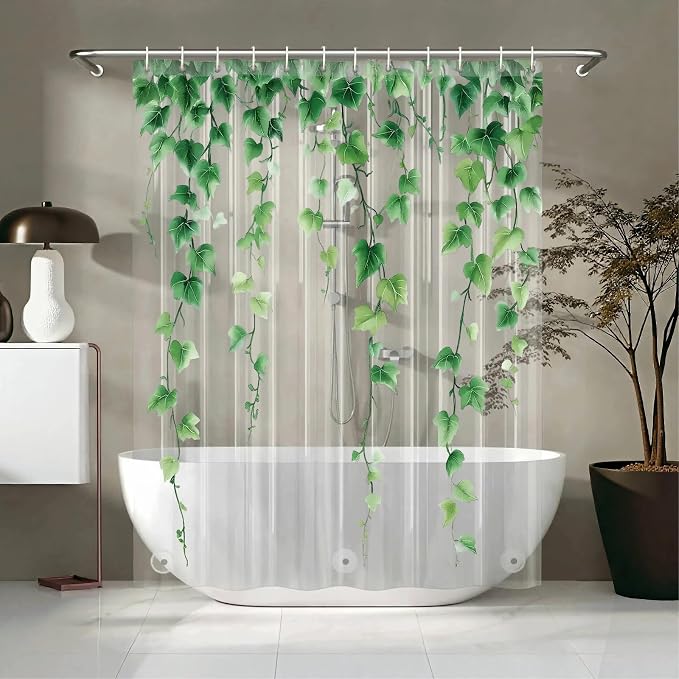 Clear Green Ivy Leaves Shower Curtain Liner, Transparent Plastic Nature Green by CAPQL