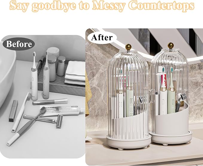 Toothbrush Holders with Cover, Drainage Rotating Electric Toothbrush Organizer - Image 6