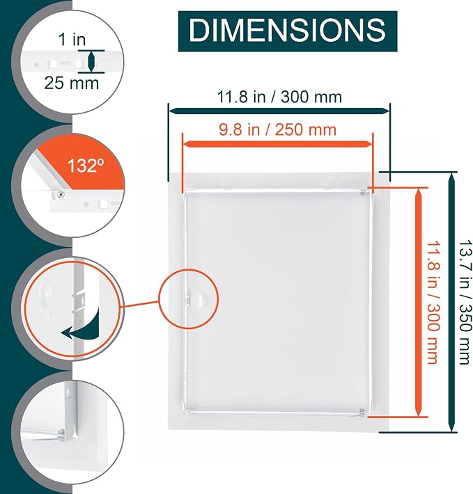 10" x 12" White Metal Access Door. Shaft Access Panel - Image 2