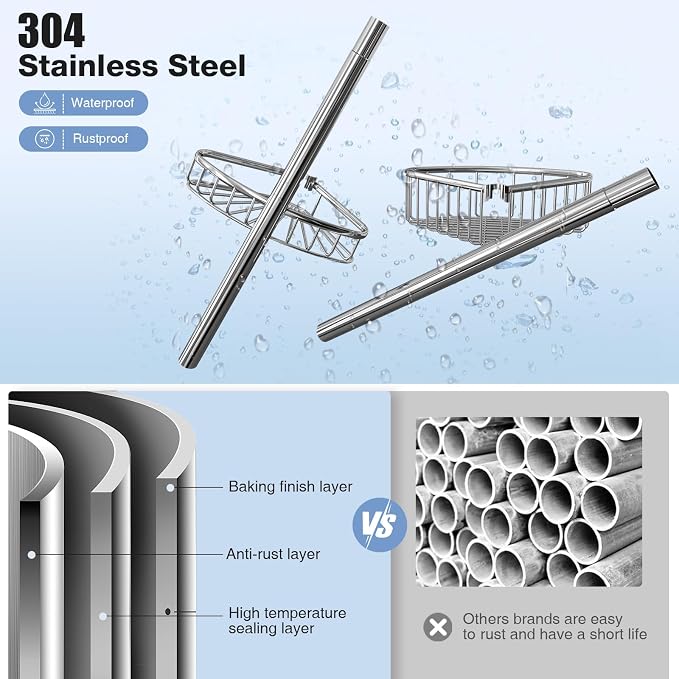 Corner Shower Caddy Tension Pole: Stainless Steel Rustproof 4-Tier Shower - Image 4