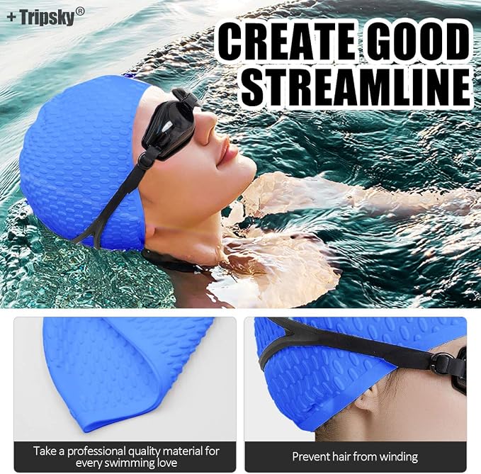 Tripsky Silicone Swim Cap, Comfortable Bathing Cap Ideal - Image 5