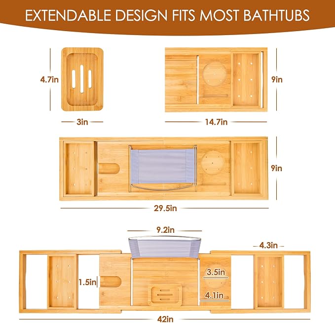 Foldable Bathtub Caddy Tray, Bamboo Bath Tub Tray Table - Image 6