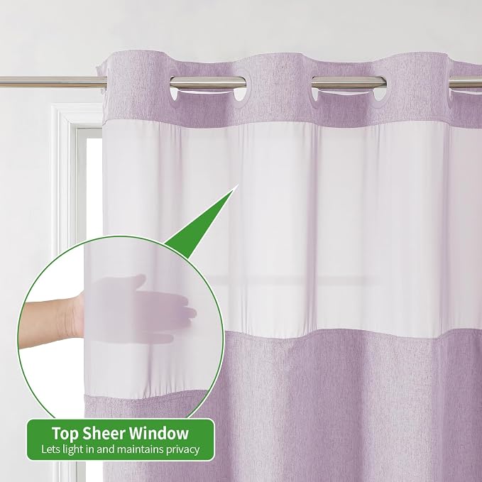 Extra Long No Hooks Needed Linen Textured Shower Curtain - Image 6
