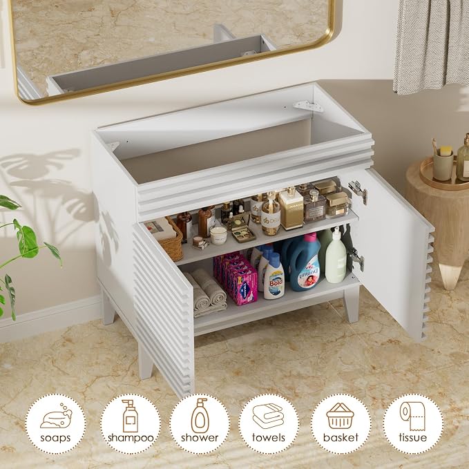 ROOMTEC 36" Bathroom Vanity, Mid-Century Freestanding Bathroom Vanity Cabinet - Image 4