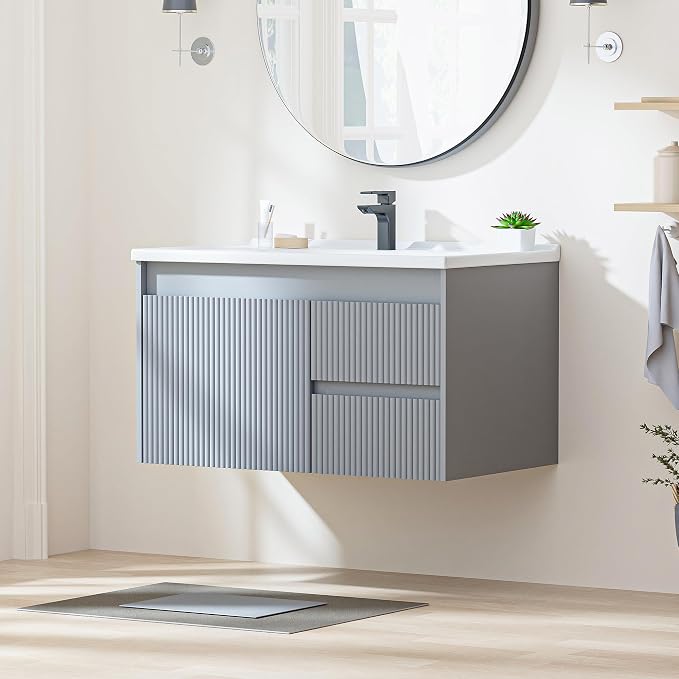 Floating Bathroom Vanity with Sink, 32 Inch Wall Mounted Bathroom Vanity with 2 by SmhxoFurniture