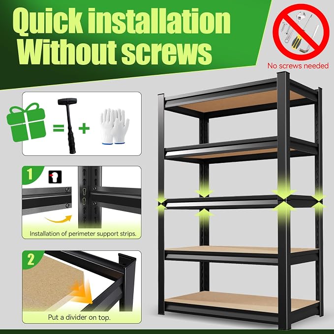 72" H*46" W Garage Shelving, Heavy Duty Garage Storage Shelves, Metal Shelving - Image 7