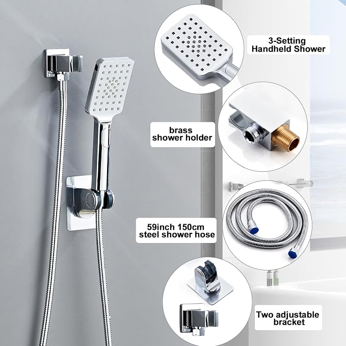 8 Inch Ceiling Mount Shower Faucet Set, Polish Chrome Rainfall Shower System - Image 3