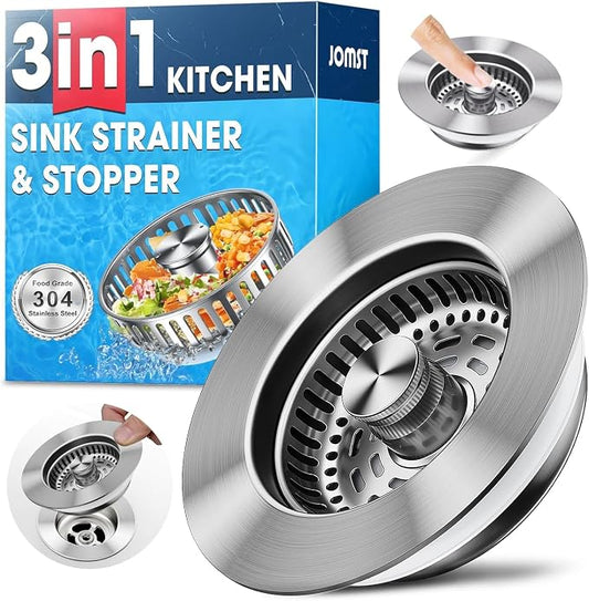 3-in-1 Stainless Steel Kitchen Gadget, JOMST Kitchen Sink Drain Strainer – Fast by Jomst