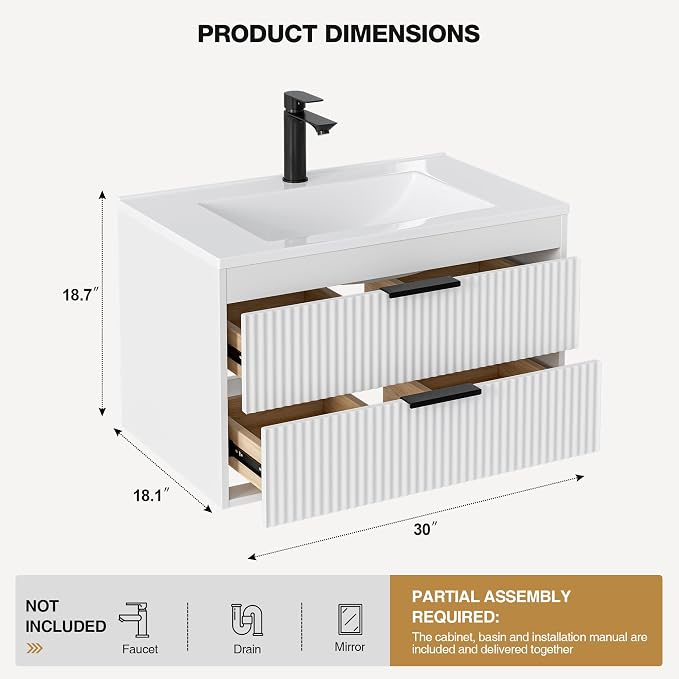 30 Inches Modern MDF Bathroom Vanity - Image 2
