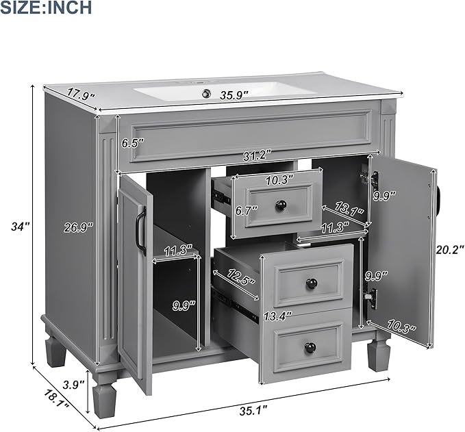 Merax 36" Bathroom Vanity with Sink, 36 inch Bathroom Vanity Storage Cabinet - Image 2