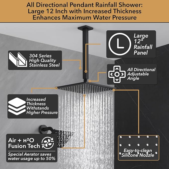 VANFOXLE Shower Faucet Set Matte Black Shower System, Push Button Diverter - Image 2