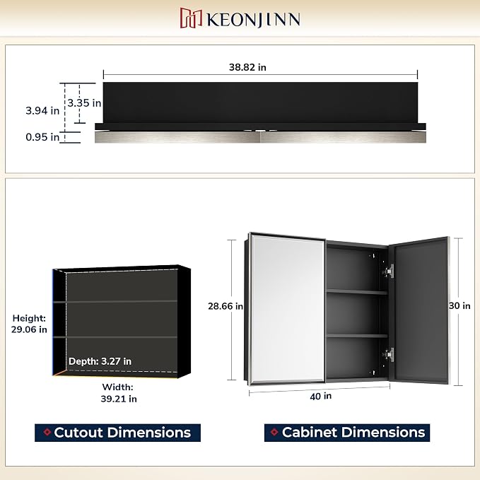 Keonjinn 40" x 30" Medicine Cabinets - Image 2