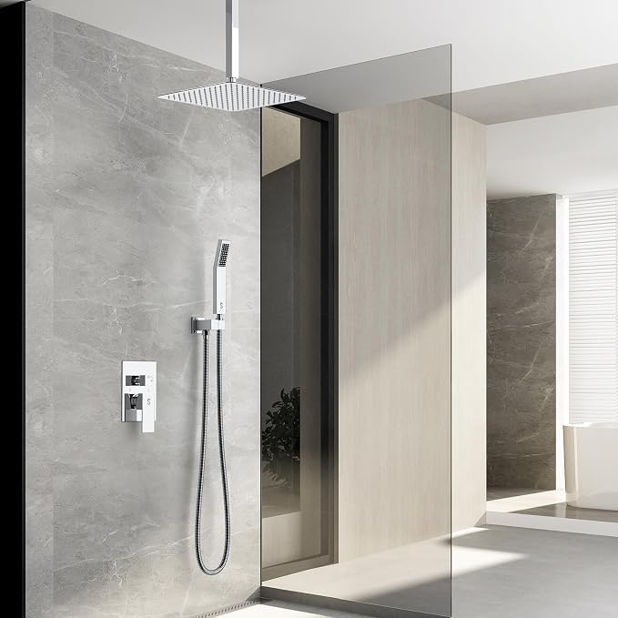 SR SUN RISE 12 Inch Ceiling Mounted Shower System Rain Mixer Combo Set Rainfall - Image 2