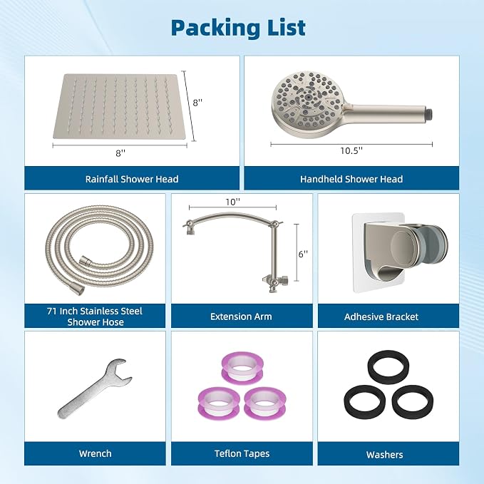 Hibbent All Metal Shower Head, 10 Sprays, Showerhead Holder, Brushed Nickel - Image 8