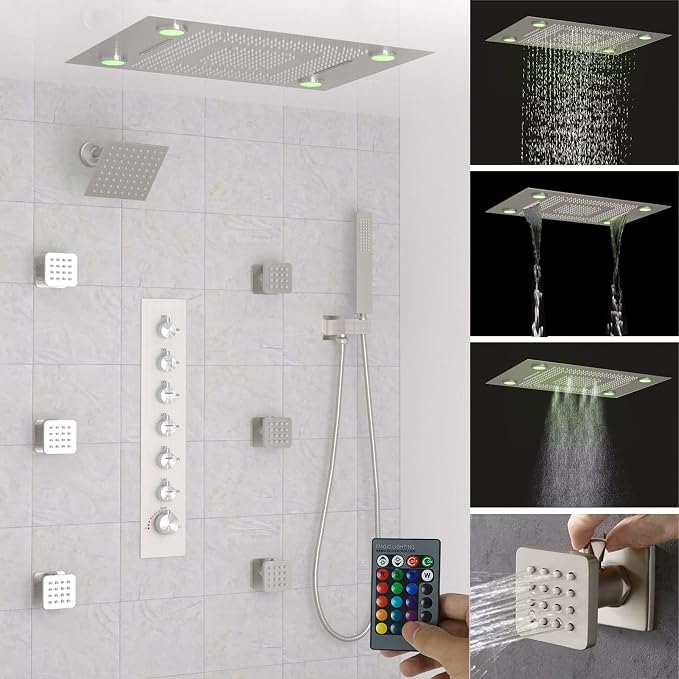 24x32 LED Dual Head Shower System 24"x32" Ceiling Mount Shower Head by Backnets