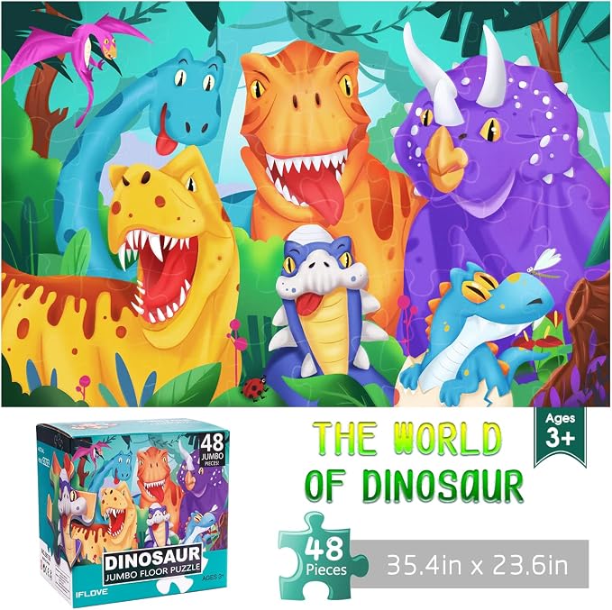 Jumbo Floor Puzzle for Kids Dinosaur Jigsaw Large Puzzles 48 Piece Ages 3-6 for by IFLOVE
