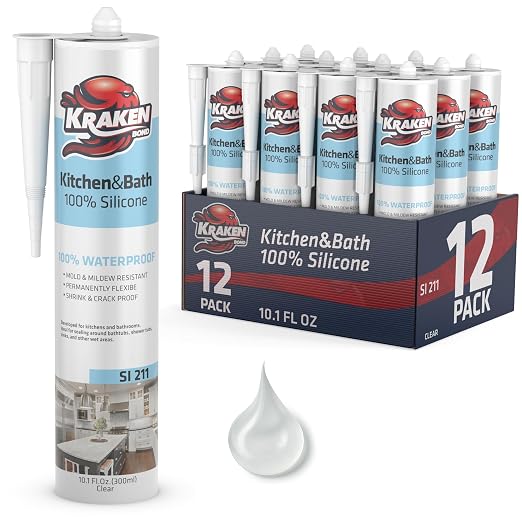 Kraken Bond Premium Kitchen and Bathroom Silicone Caulk Clear by KRAKENBOND
