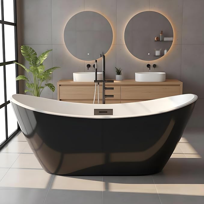 Freestanding Bathtubs 59 inch Black and White Acrylic Free Standing Soaking Tub by GarveeLife