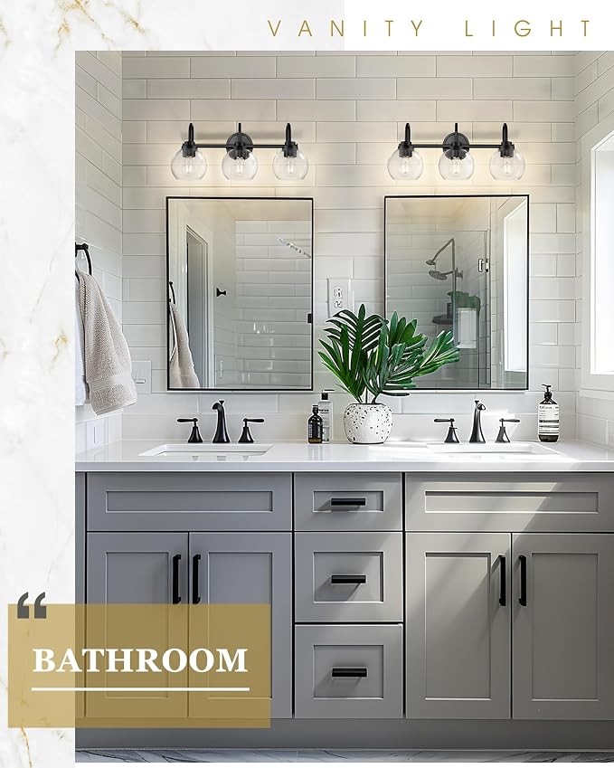 Bathroom Light Fixtures, 3-Light Matte Black Vanity Lights - Image 6