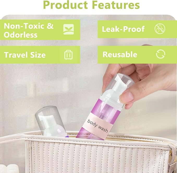 4 Pack Foam Pump Bottle, 60 ml/2 oz Mini Empty Bottle Travel Foaming Dispenser - Image 3