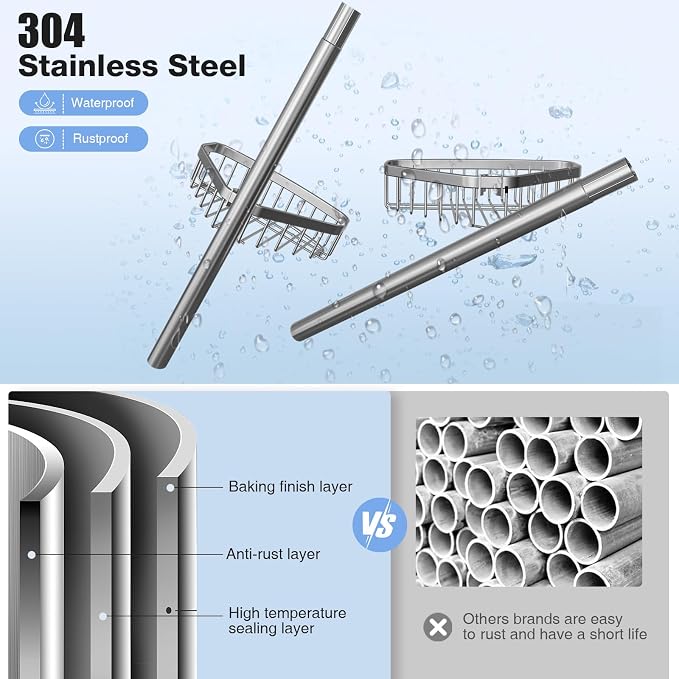 Corner Shower Caddy Tension Pole: Adjustable Rustproof 4-Tier Inside Bathroom - Image 4