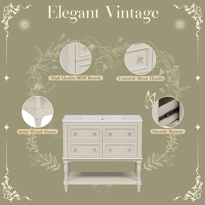 36 Inch Beige Bathroom Vanity - Image 4