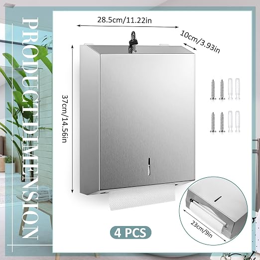 Shimeyao 4 Pcs Paper Towel Dispenser Wall Mount Bulk Stainless Steel Commercial - Image 2