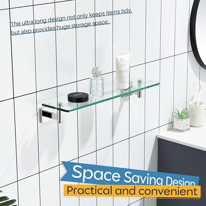 KOKOSIRI Bathroom Shelves Wall Mounted Floating Glass Shelf Polished Stainless - Image 7