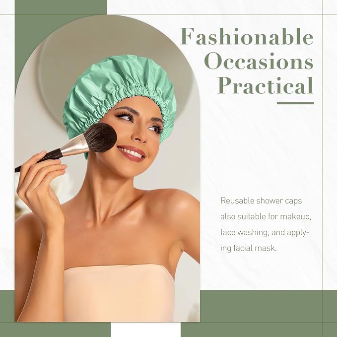 Reusable Shower Cap for Women, Large Waterproof Shower Essentials Bonnet - Image 2