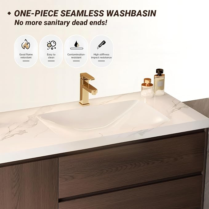 Floating Bathroom Vanity with Makeup Table, Single Sink Bathroom Vanity - Image 9