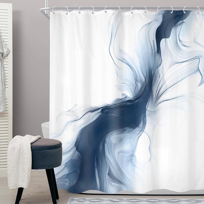 Cinbloo Navy Blue Shower Curtain 60Wx72H Abstract Modern Neutral Ombre Marble - Image 2