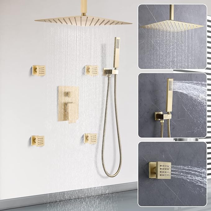 Enga Brushed Gold Rain Shower System - Image 9