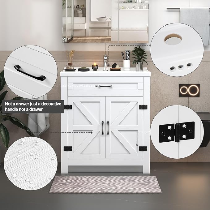 32inch Bathroom Sink Vanity Combo, Small Freestanding Single Bath Vanity Sink - Image 5