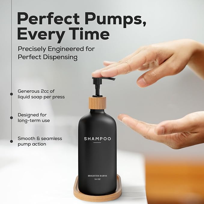Black Shampoo and Conditioner Dispenser Set by Brighter Barns - Image 4