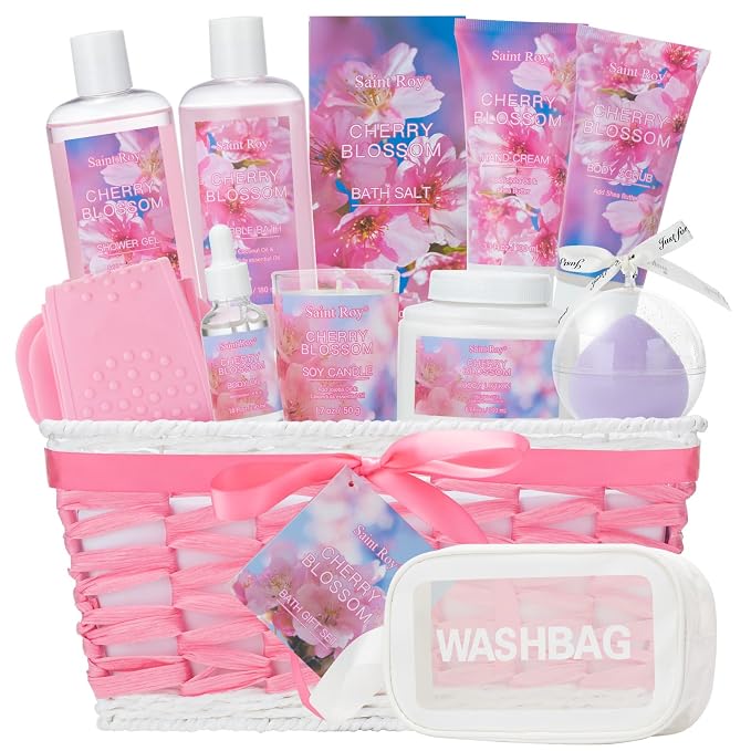 Bath & Body Gift Set, Luxury Home Spa Bath Gift Basket, Cherry Blossom spa kit by SaintRoy
