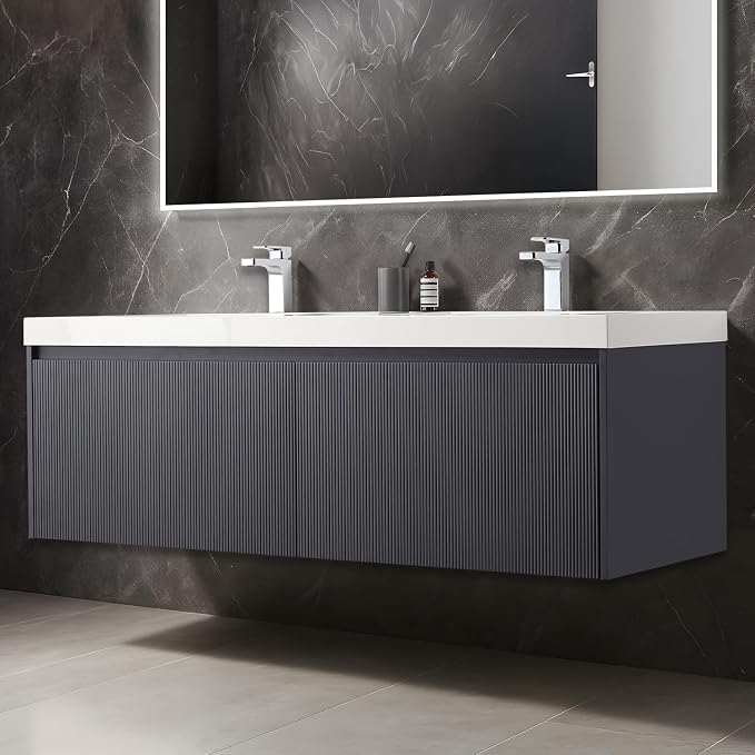 Blossom 60 Inch Double Sink Bathroom Vanity, All Wood Wall Mounted Floating by BLOSSOMKitchenBath