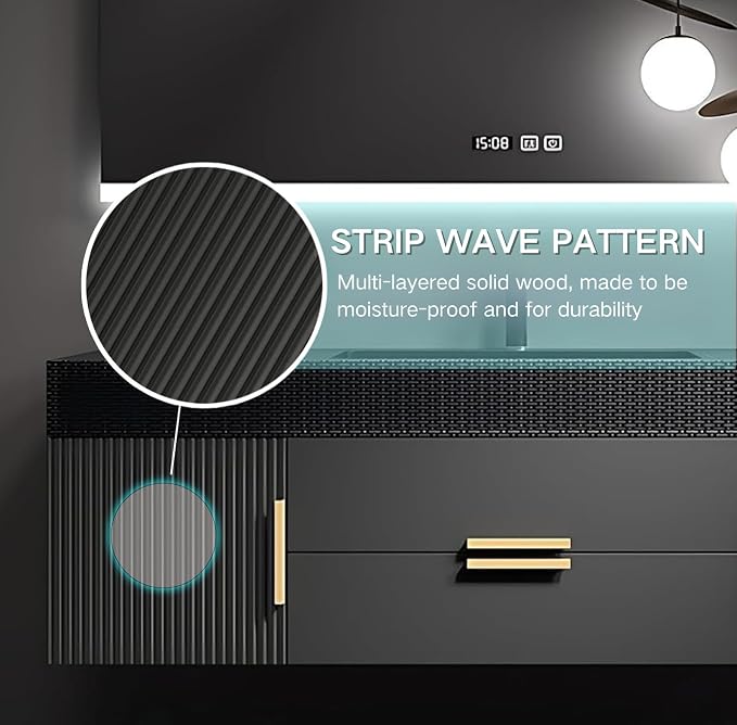 64" Bathroom Vanity with Single Sink, Floating Bathroom Vanities with LED Smart - Image 5