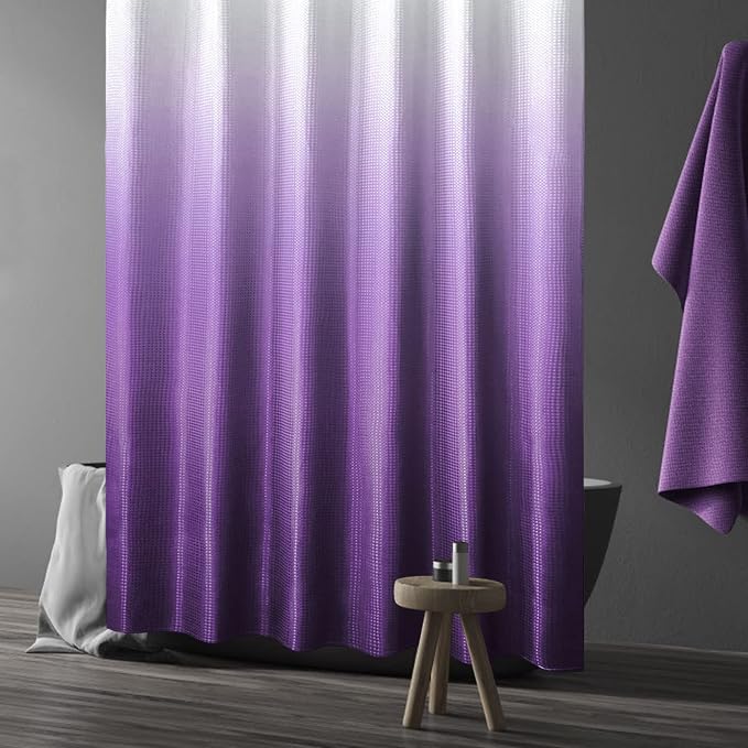 Gibelle Purple Shower Curtain, Waffle Weave Ombre Fabric Shower Curtain Purple - Image 2
