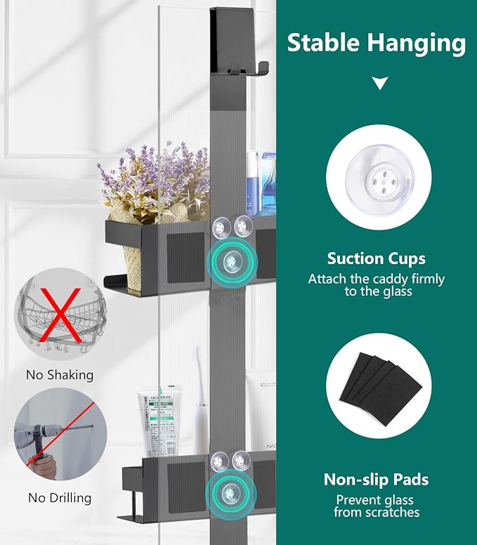Emibele Over The Door Shower Caddy 2 Tier, 304 Stainless Steel Hanging Shower - Image 5