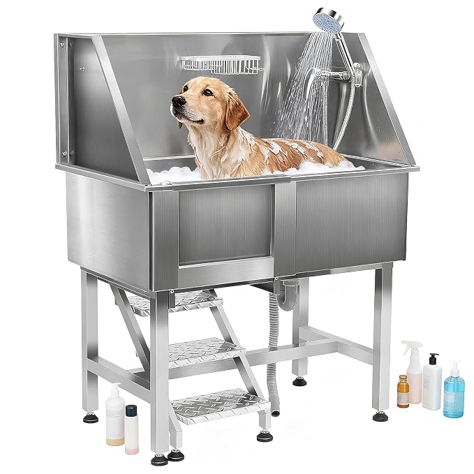 Dog Grooming Tub 38inch Stainless Steel Dog Bathing Station by UKCOCO%EF%BC%9ALightupabetterhome