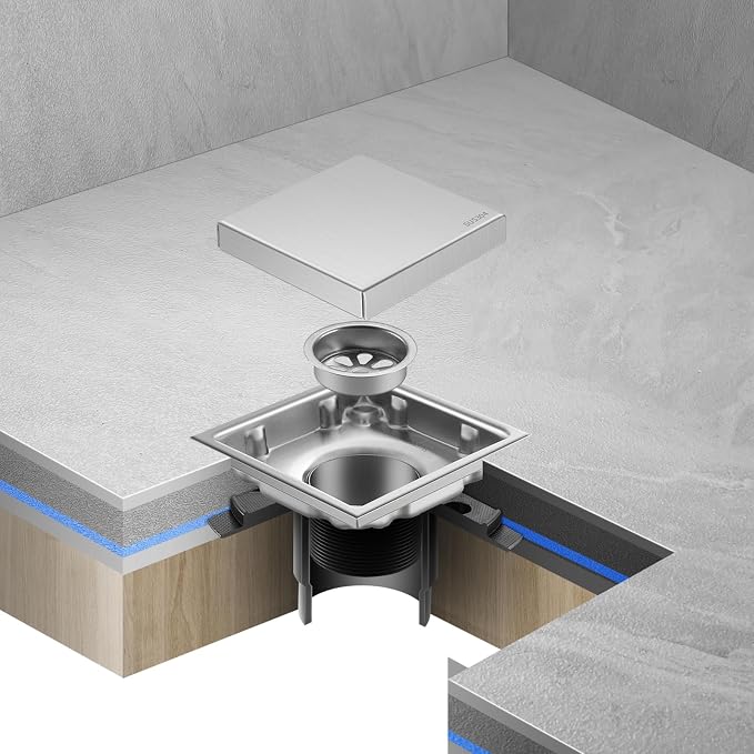 Hidden Brushed Square Shower Floor Drain, 304 Stainless Steel, - Image 5