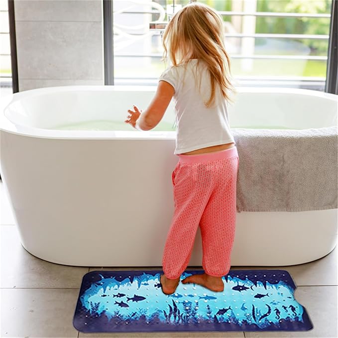 Blue Bathtub Mat Non Slip 40x16in Extra Long Bath Mat - Image 6