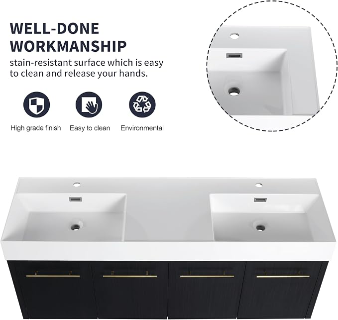 60” Wall Mounted Bathroom Vanity, Bathroom Cabinet - Image 5