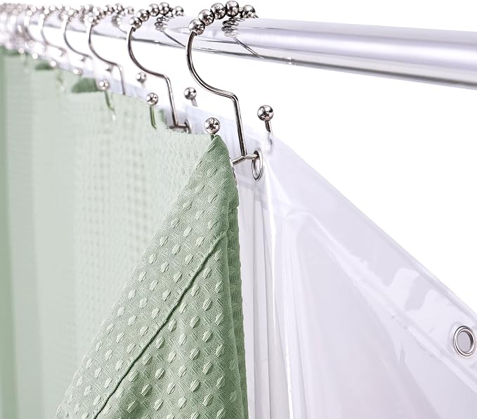 LaCyan 3 in 1 Waterproof Waffle Weave Shower Curtain and Clear Liner Set - Image 7